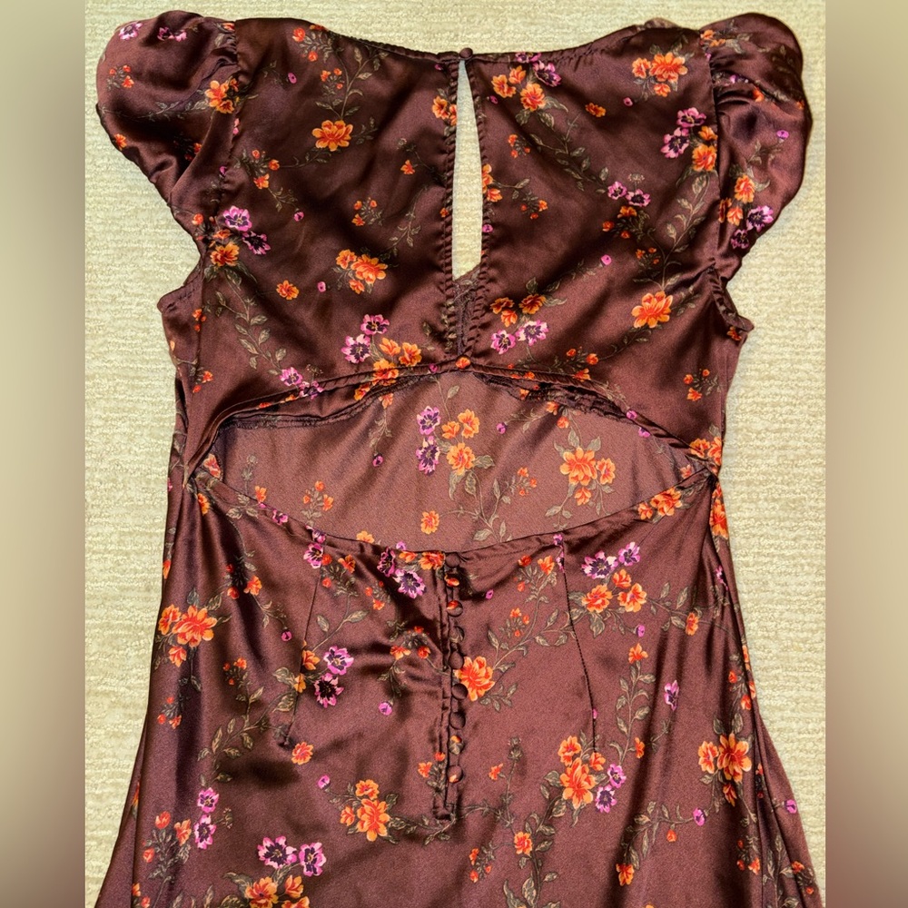 Free People Burgundy Floral Backless Satin Slip Dress - Picture 16 of 16